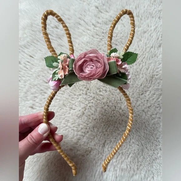 English Rose Garden Velvet Bunny Ear Headband
